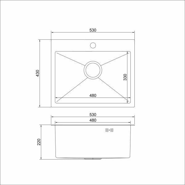 Мойка настол.монтаж 53х43 (3,0) вып 3 1/2  MIXLINE PRO 22см с сифоном (черный графит)