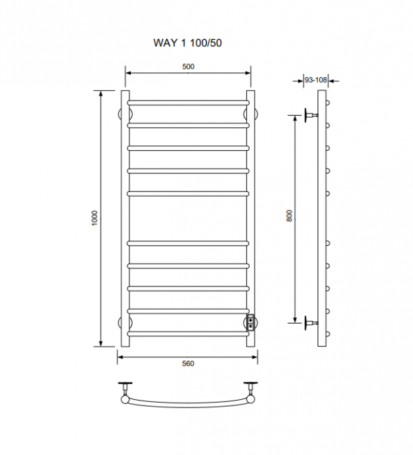 Полотенцесушитель WAY I 100/50 U (RAL9016)