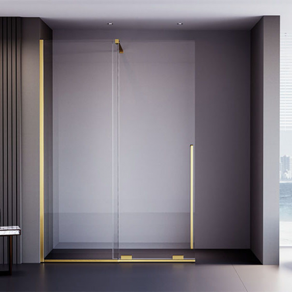 Душевая дверь Veconi Premium Trento PTDW-50G, 1300x2000, брашированное золото, стекло прозрачное