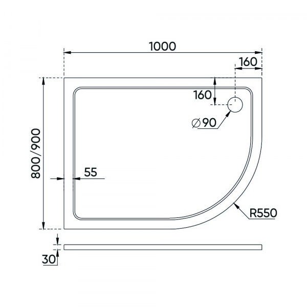 Душевой поддон Veconi Tezeo stone TZ-11L, 1000x800x30, искусственный камень, белый